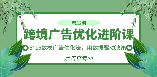 跨境广告·优化进阶课·第23期，8*15数模广告优化法，用数据驱动决策-唐人网创