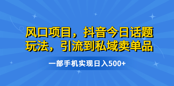 风口项目，抖音今日话题玩法，引流到私域卖单品，一部手机实现日入500+-唐人网创