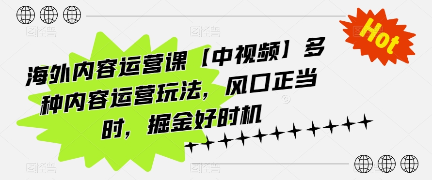 海外内容运营课【中视频】多种内容运营玩法，风口正当时，掘金好时机-唐人网创