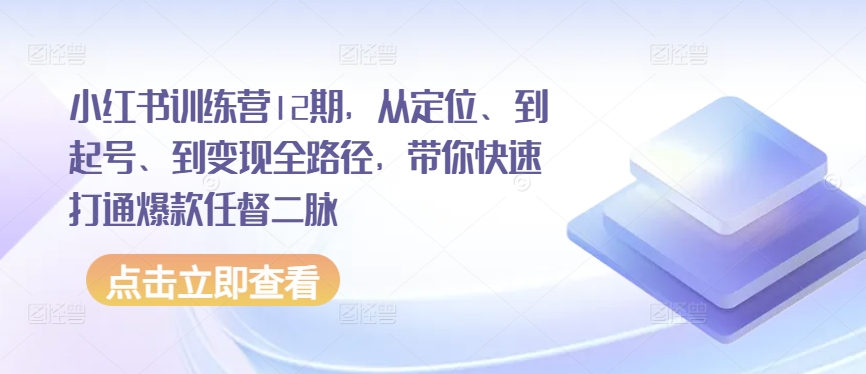 小红书训练营12期，从定位、到起号、到变现全路径，带你快速打通爆款任督二脉-唐人网创