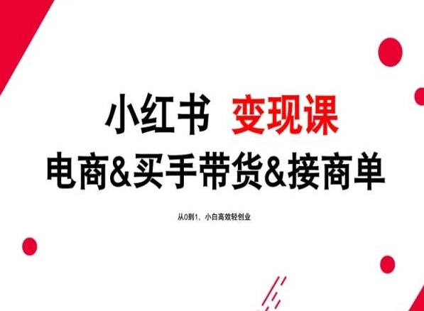 2024年最新小红书变现课，电商&买手带货&接商单，从0到1，小白高效轻创业-唐人网创