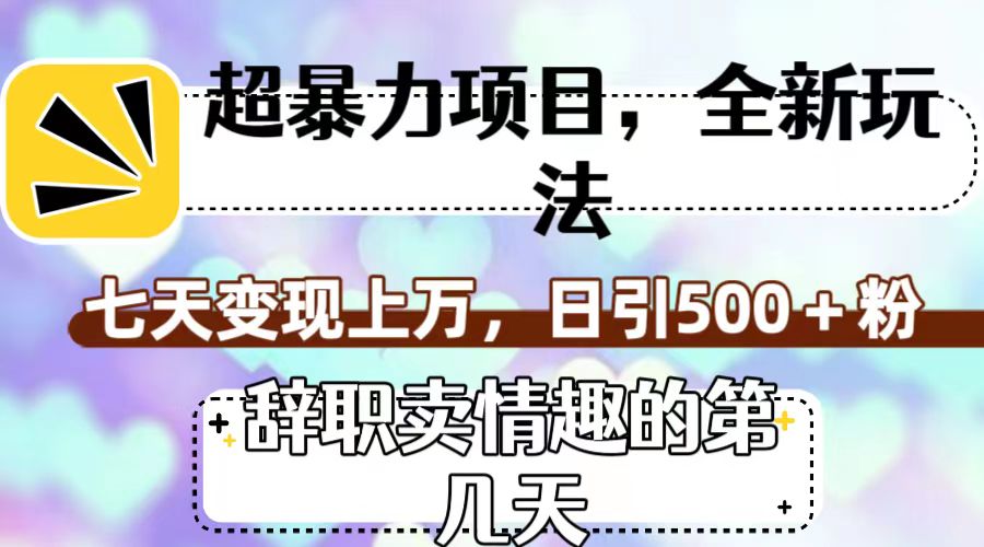 超暴利项目，全新玩法（辞职卖情趣的第几天），七天变现上万，日引500+粉-唐人网创