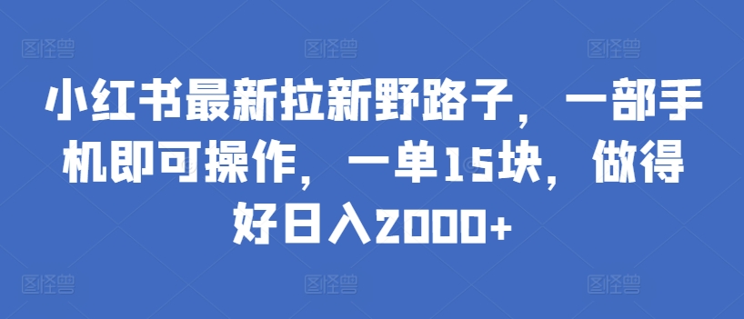 小红书最新拉新野路子，一部手机即可操作，一单15块，做得好日入2000+-唐人网创